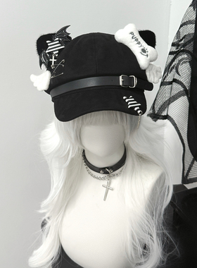 1Gangster Inn原创猫耳帽可爱甜酷小翅膀骨头亚文化贝雷帽八角帽