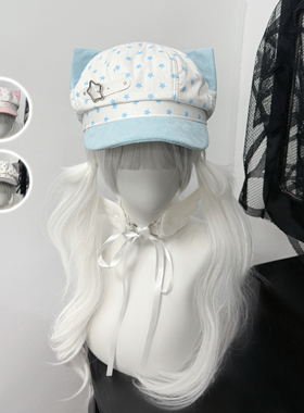 1Gangster Inn原创猫耳五角星贝雷帽拼色亚文化帽子可爱猫猫宅系