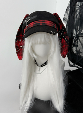 1Gangster Inn原创朋克贝雷帽女亚文化帽子兔耳可拆卸显脸小头饰