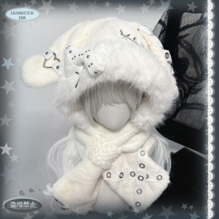 1Gangster Inn原创兔耳朵帽亚文化朋克护耳帽重工骨头毛绒百搭