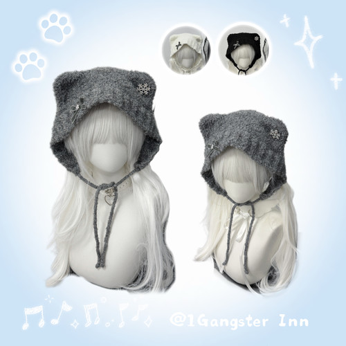 1Gangster Inn猫耳朵帽子秋冬季可爱毛线帽百搭显脸小保暖护耳