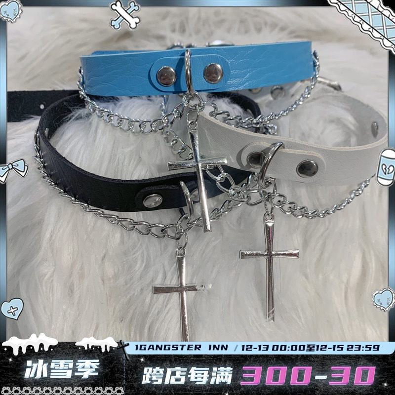 1갱스터 인 다크 칼라 크로스 체인 서브컬처 목걸이