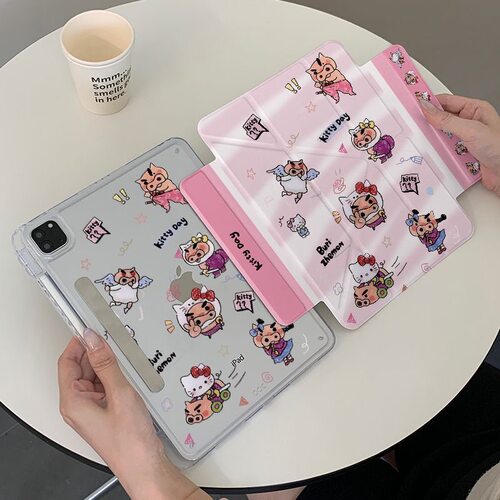比耶粉猪猪侧贴磁吸分离新款ipadproair11/10代minni7/6ipad保护壳12.9英寸13亚克力背板10.2case保护套