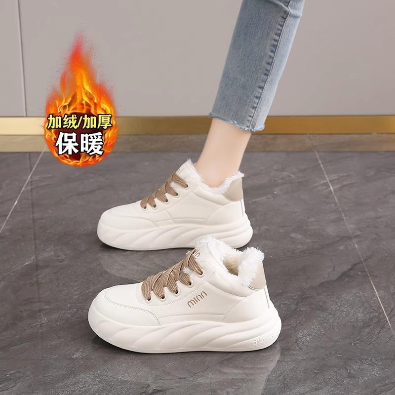 真皮薏尔康加绒高帮运动鞋女2024冬季新款防滑保暖棉鞋软底旅游鞋