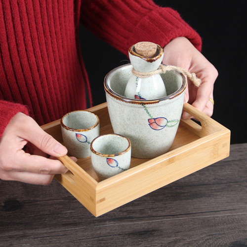 复古日式陶瓷带托盘清酒壶