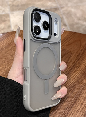 新款2025网红爆款钛灰色肤感磁吸壳适用于iphone17promax苹果16pro防手汗指纹15强磁吸力ip男女防摔保护壳14