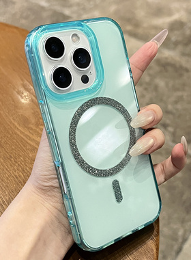 2025新款网红爆款绿色闪粉磁吸圈适用于iPhone16ProMax手机壳苹果15超好看14亚克力13夏日多巴胺配色保护壳ip