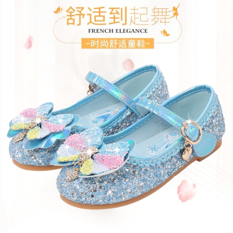 猫尔港女童爱莎公主鞋春秋新款儿童平底水晶鞋小女孩时尚水晶鞋子
