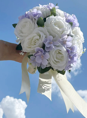 婚礼仿真新娘手捧花欧式香槟白玫瑰婚纱拍照结婚新款韩式婚礼花束