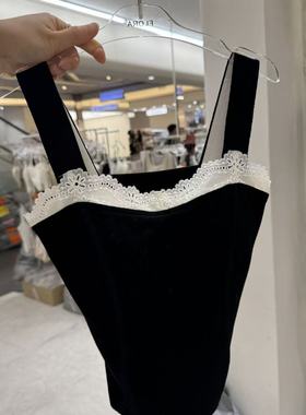 12.25韩国东大门flora丝绒拼蕾丝领口打底百搭舒适内衣背心