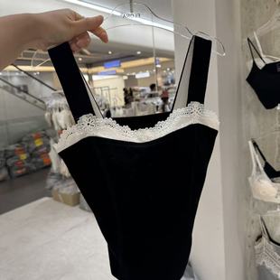 12.25韩国东大门flora丝绒拼蕾丝领口打底百搭舒适内衣背心