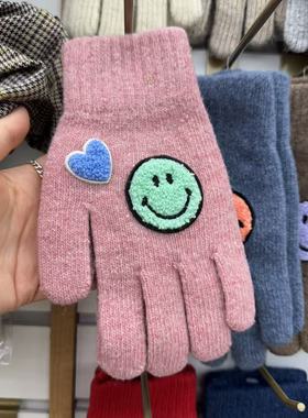 12.18韩国饰品maylee撞色笑脸俏皮针织手套成人