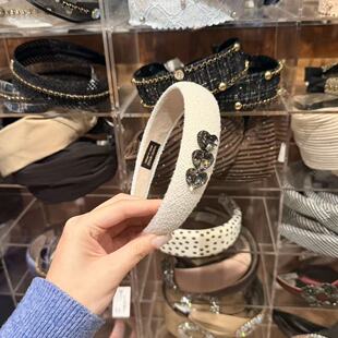 3.24韩国东大门baket发饰布艺呢子爱心闪钻发箍高颅顶