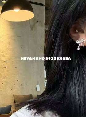12.15直播韩国momo银饰双层飘带蝴蝶结钻钻耳钉项链925银