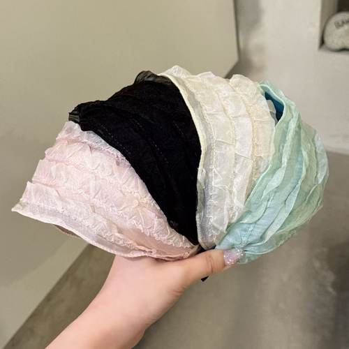 5.31韩国东大门baket发饰褶皱温柔纱纱宽边发箍发带