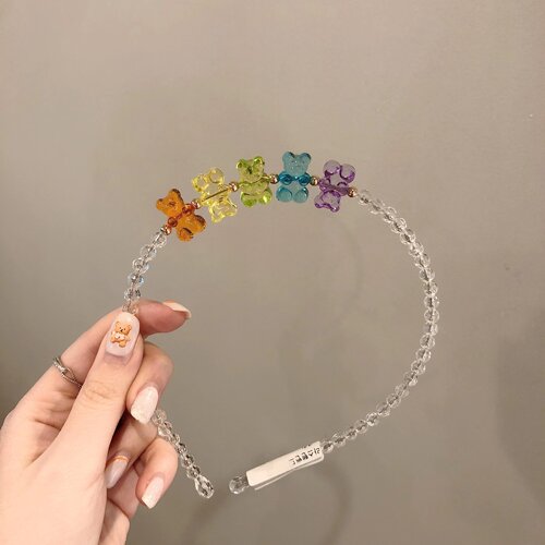 韩国发饰彩色软糖小熊珍珠发箍东大门baket甜美压发头箍发卡