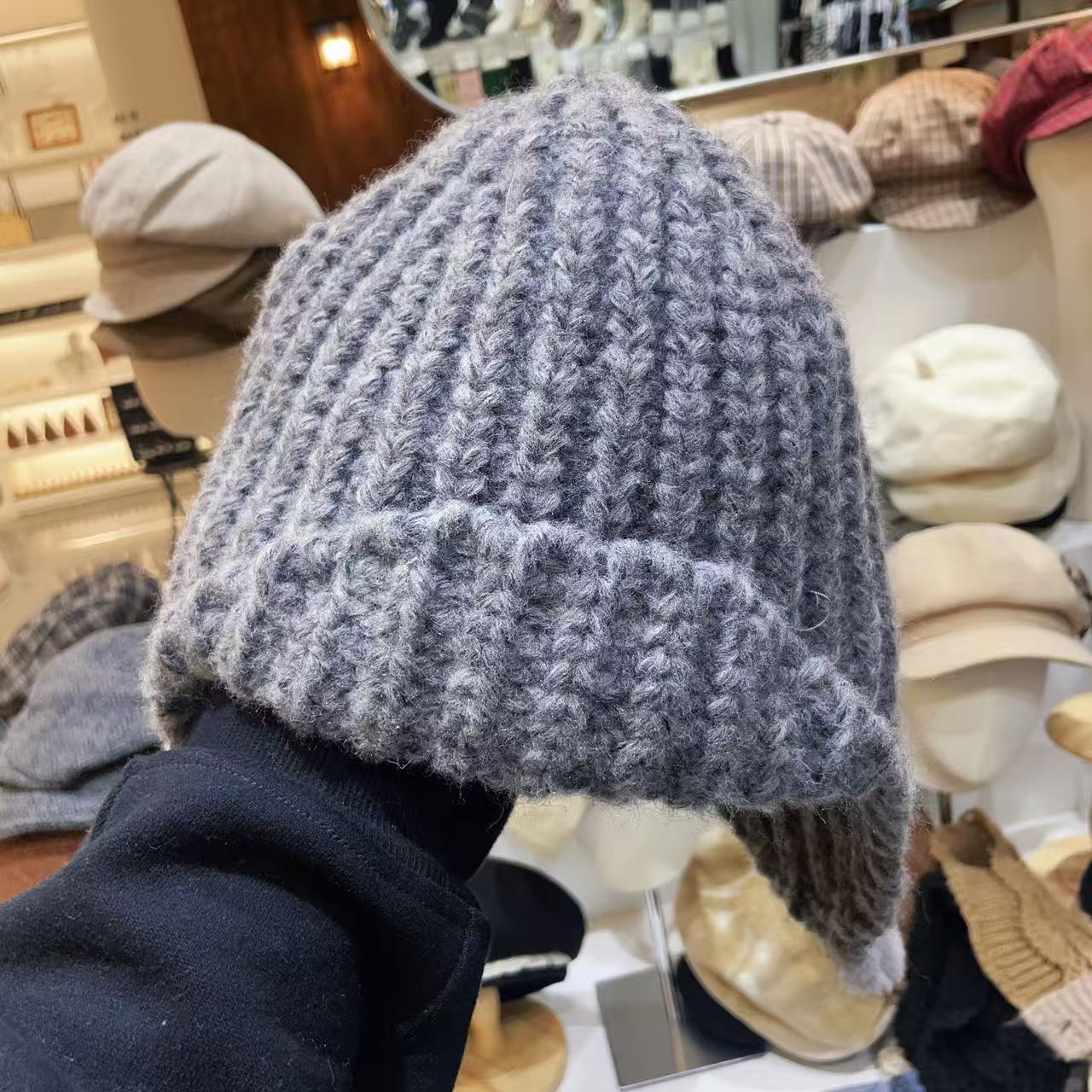 11.3东大门韩国YOLO秋冬新款翘边拉法帽针织帽子