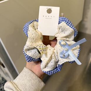 1.10韩国东大门baket发饰蓝丝带蝴蝶结蕾丝布艺大肠发圈方巾
