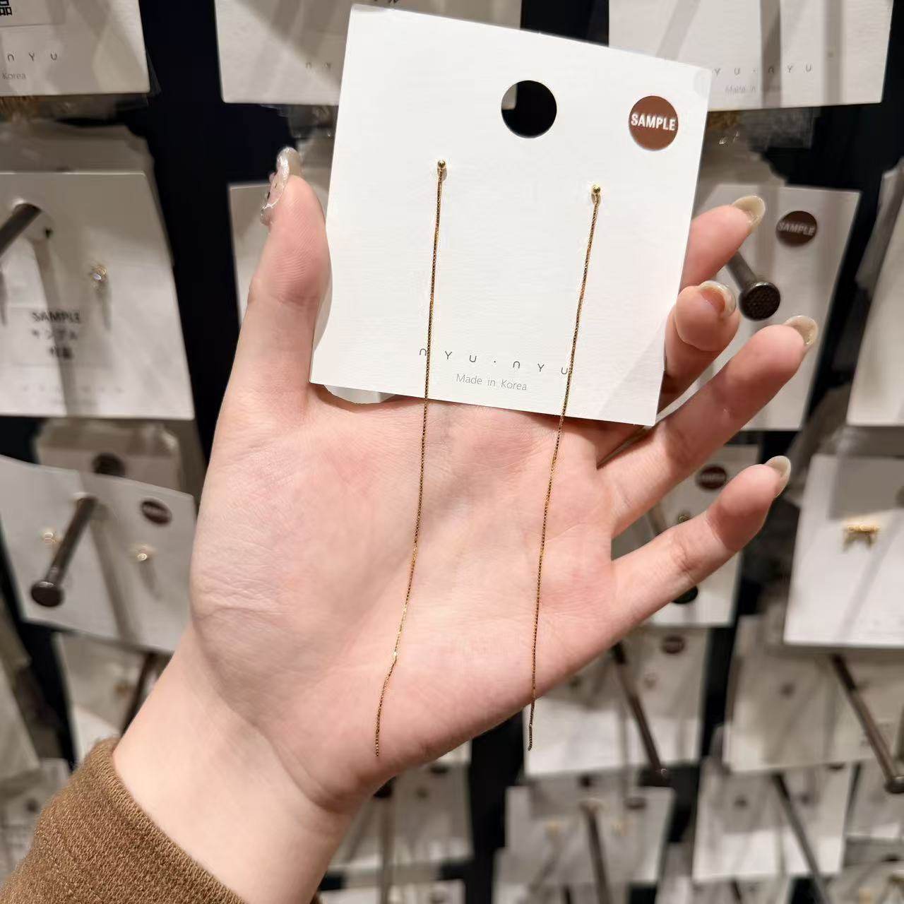 12.12韩国东大门nyunyu饰品925银简约耳线长款通体银