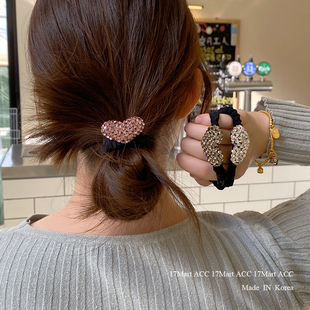 韩国进口发饰水钻彩钻爱心皮筋桃心黑色肠圈发圈发绳