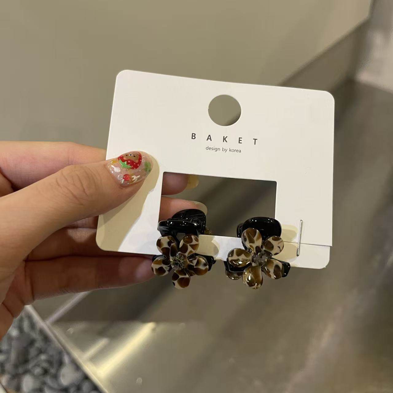 9.13韩国baket发饰豹纹水钻花朵小号抓夹对夹公主头发夹