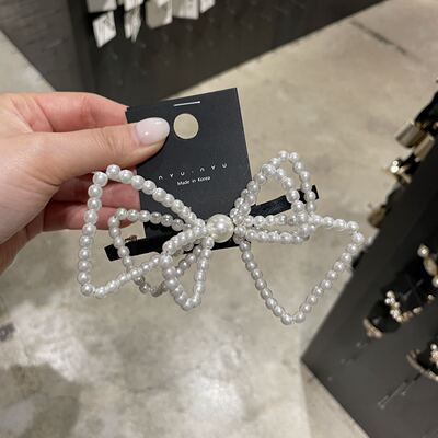 立体镂空珍珠气质蝴蝶结弹簧夹