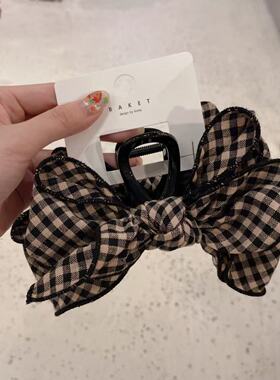 9.30韩国东大门baket发饰格子布艺蝴蝶结抓夹发抓