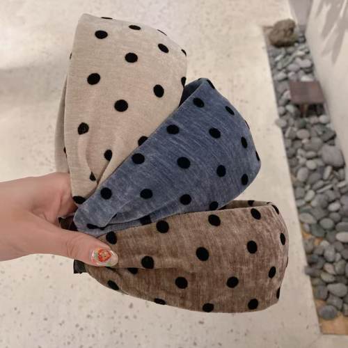 9.30韩国东大门baket发饰秋冬波点条绒宽边发箍