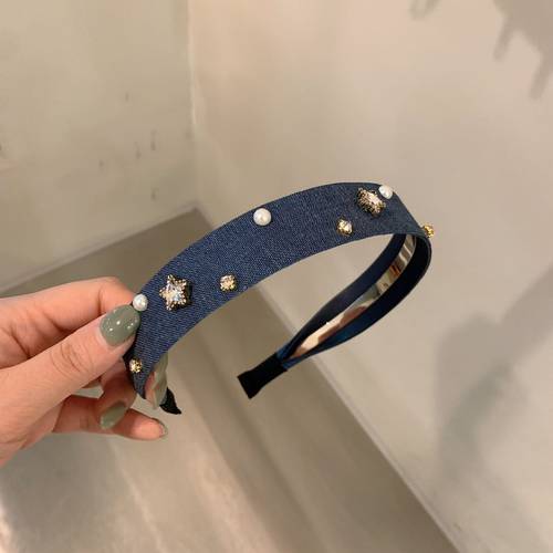 3.9韩国直播baket发饰星星水钻珍珠牛仔发箍清新复古头箍