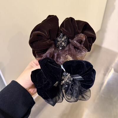 11.15韩国东大门baket发饰满天星丝绒网纱双拼水钻花朵弹簧夹