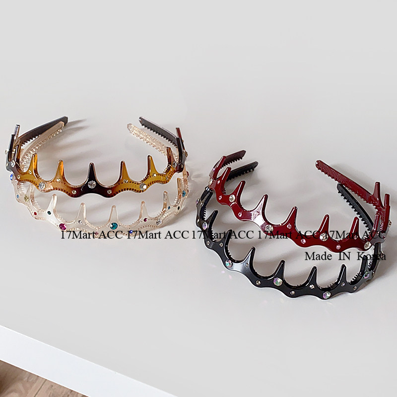 韩国发饰简约波浪外戴发箍女高颅顶气质百搭洗脸闪钻带齿防滑头箍