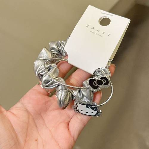 5.10韩国东大门baket发饰甜酷Y2K猫咪银色大肠发圈蝴蝶结发箍发夹