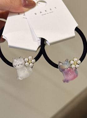 2.18韩国东大门baket发饰细闪猫咪珍珠花朵发圈大肠圈