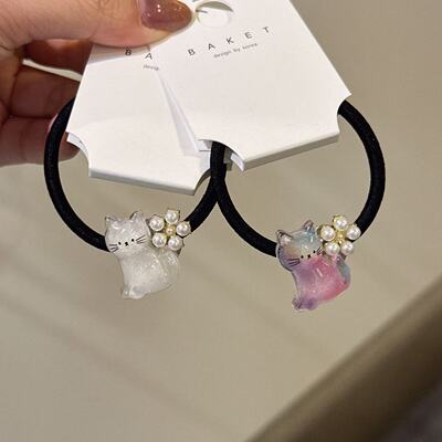 2.18韩国东大门baket发饰细闪猫咪珍珠花朵发圈大肠圈