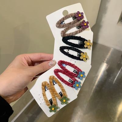 10.25韩国东大门baket发饰秋冬新款撞色毛线花朵bb夹掰掰夹发夹