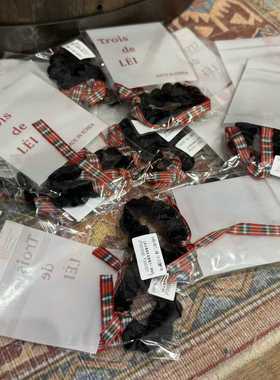 10.2韩国东大门Trois de LEI发饰布艺拼色格子蝴蝶结复古发绳发圈