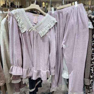 12.11韩国东大门victoria牛奶绒蕾丝花边领家居服睡衣套装