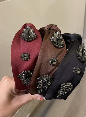 9.13韩国东大门baket发饰缎面打结手工花朵水钻高颅顶发箍宽边