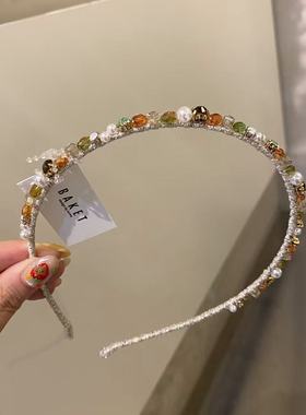 9.16韩国东大门baket发饰亮钻珍珠拼色细边发箍