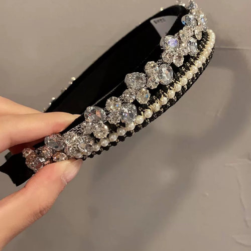 韩国发饰轻奢复古水钻珍珠发箍