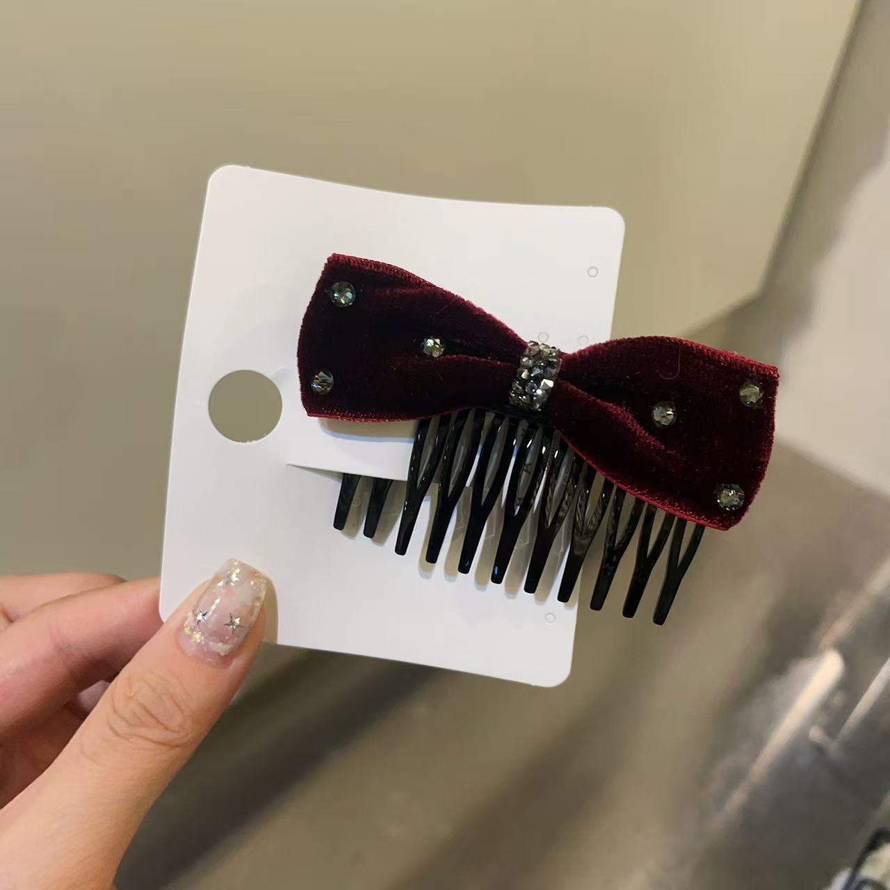 11.1韩国东大门baket发饰丝绒水钻蝴蝶结发梳倒插梳