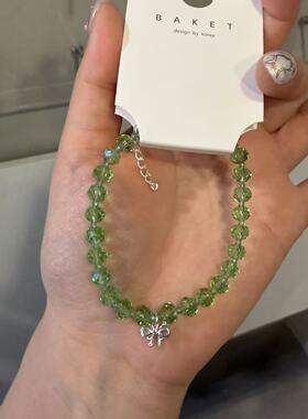 3.17韩国东大门baket饰品新款彩色透明切割串珠蝴蝶结吊坠手链