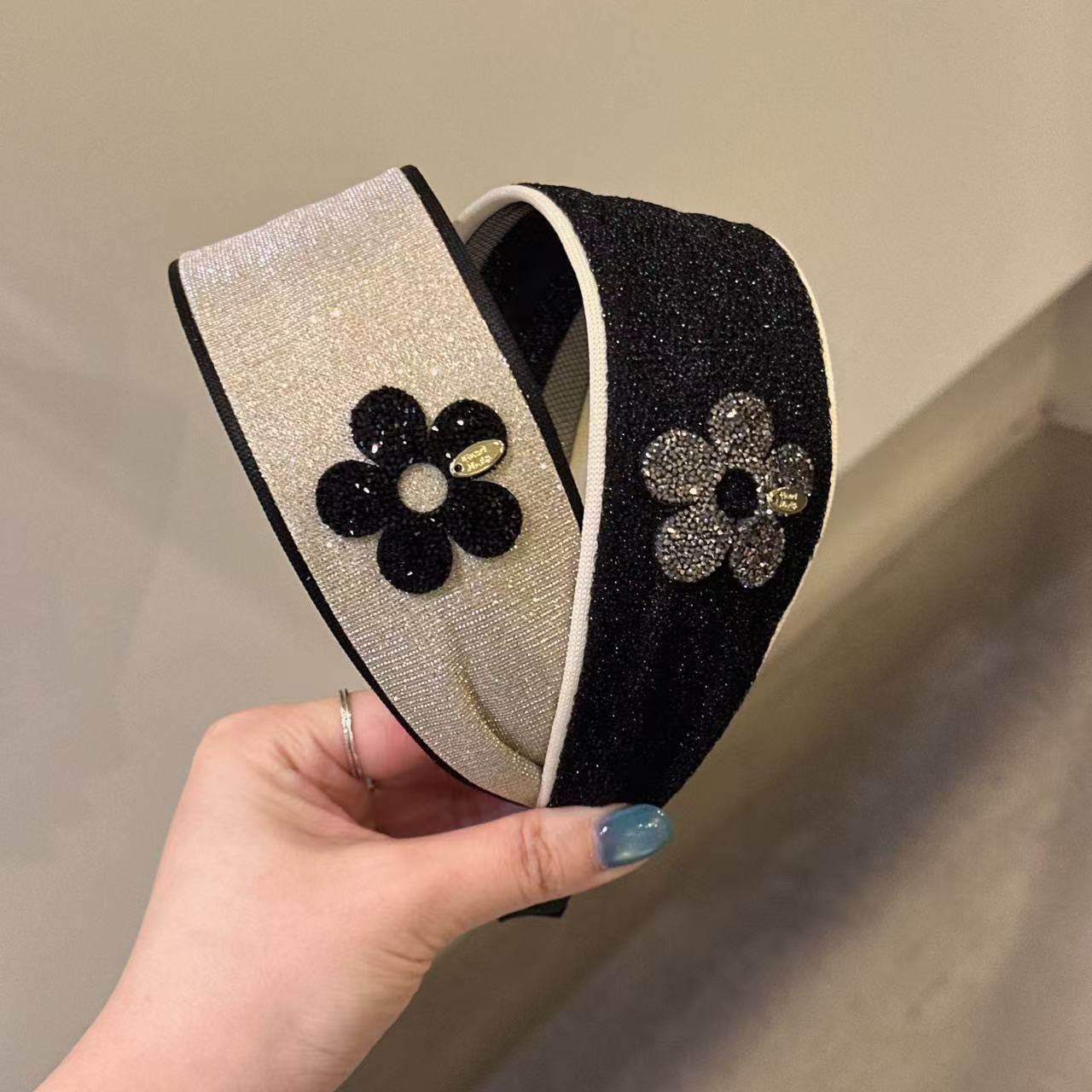 3.22韩国东大门baket发饰细闪满钻花朵宽边发带发箍