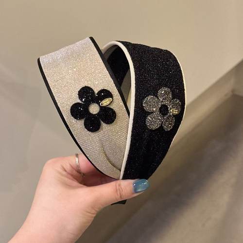 3.22韩国东大门baket发饰细闪满钻花朵宽边发带发箍