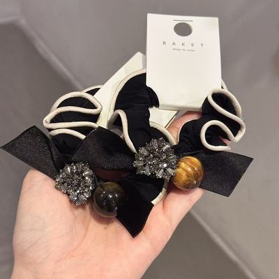 4.19韩国东大门baket发饰虎眼石质感珠珠水钻蝴蝶结大肠发圈