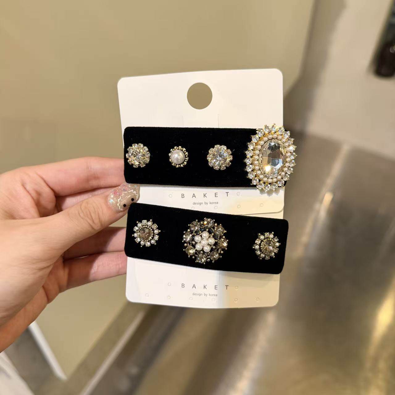 11.22韩国东大门baket发饰复古珍珠水钻宫廷风丝绒发夹BB