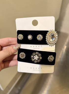 11.22韩国东大门baket发饰复古珍珠水钻宫廷风丝绒发夹BB夹