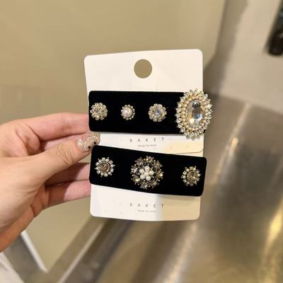 11.22韩国东大门baket发饰复古珍珠水钻宫廷风丝绒发夹BB夹