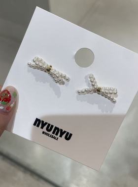 9.19韩国nyunyu饰品 打结珍珠蝴蝶结简约耳钉