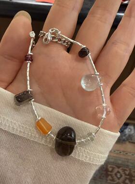 2.25韩国东大门Trois de LEI天然石串珠925银小众手工手链银饰